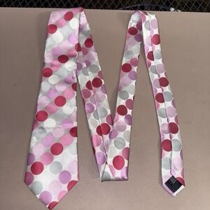Hi-Tie 100% Silk Polka Dot Necktie Pink Red Gray Jacquard Men's Tie 59"